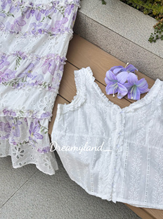 现货25春夏刺绣花边吊带上衣无袖百搭背心衬衫女