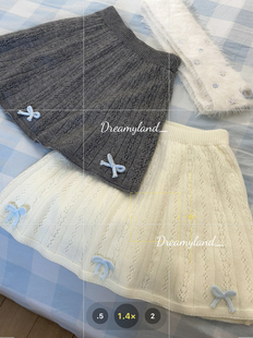 秋冬针织蓝色蝴蝶结毛线半身裙百搭保暖少女短裙女