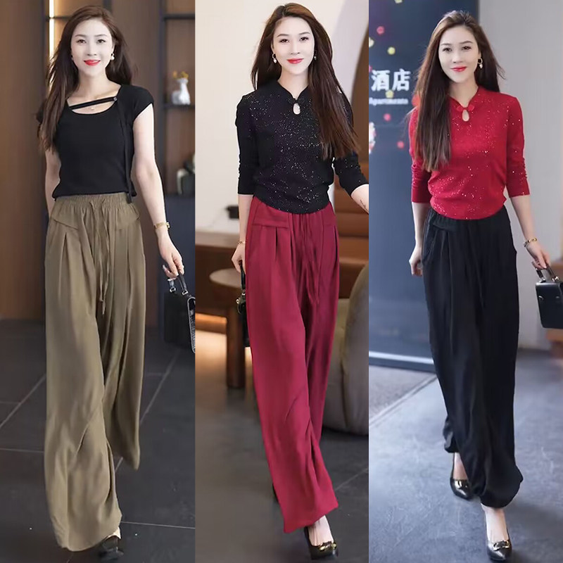 冰丝阔腿裤女夏季薄款休闲妈妈裤大码裙裤垂感宽松慵懒山本裤,女装/女士精品,休闲裤,淘宝优惠券,粉丝福利购,淘宝优惠卷