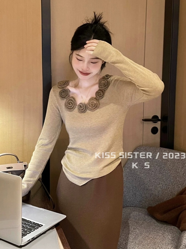 法式针织打底衫别致绝美上衣