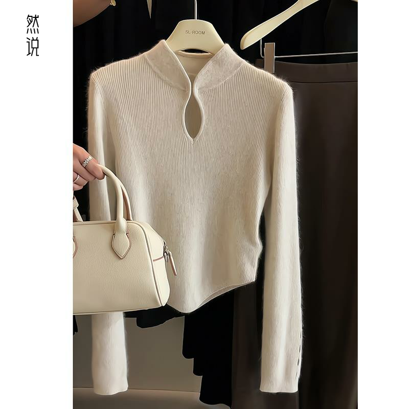 打底衫羊绒镂空立领中式针织衫