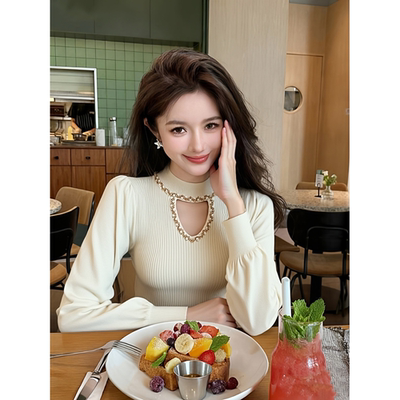 法式轻熟钉珠镂空毛衣针织