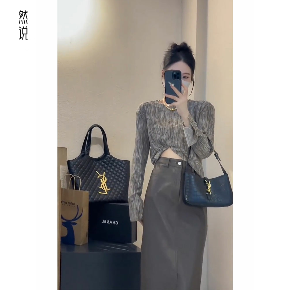 长袖打底衫圆领设计法式