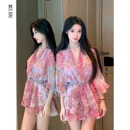 高端精致法式设计碎花连衣裙