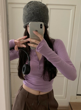 美式长袖秋冬纽扣辣妹上衣
