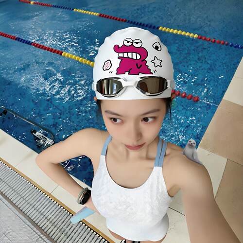 泳帽女款高颜值防水硅胶长发加大头围不勒头护耳可爱游泳泳镜套装