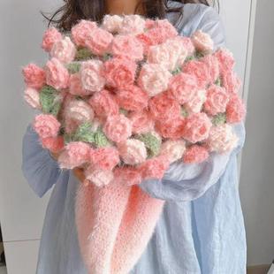 渐层长绒玫瑰花束毯子手工编织diy材料包花束子礼物毯玫瑰毯