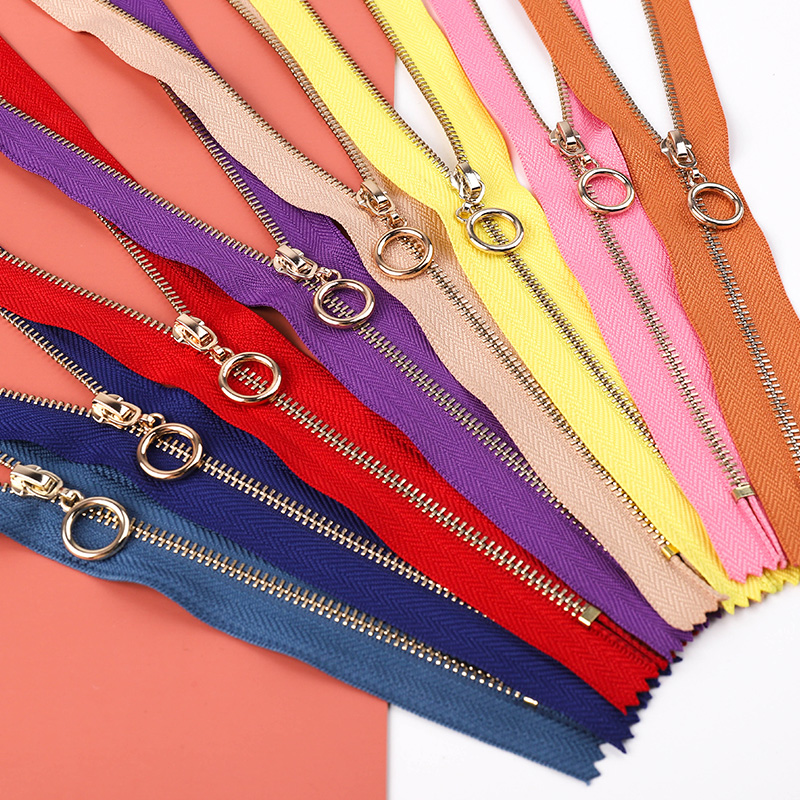 3号金色细齿闭口拉链小圆圈拉头