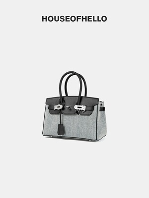 HOUSEOFHELLO牛仔丹宁拼皮手提包