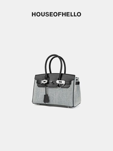 HOUSEOFHELLO牛仔丹宁拼皮手提包