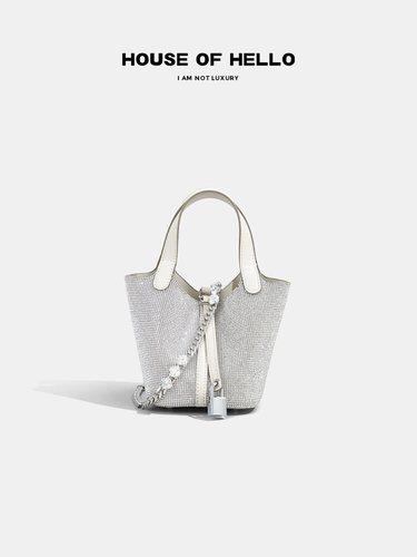 houseofhello平纹镶钻水桶包