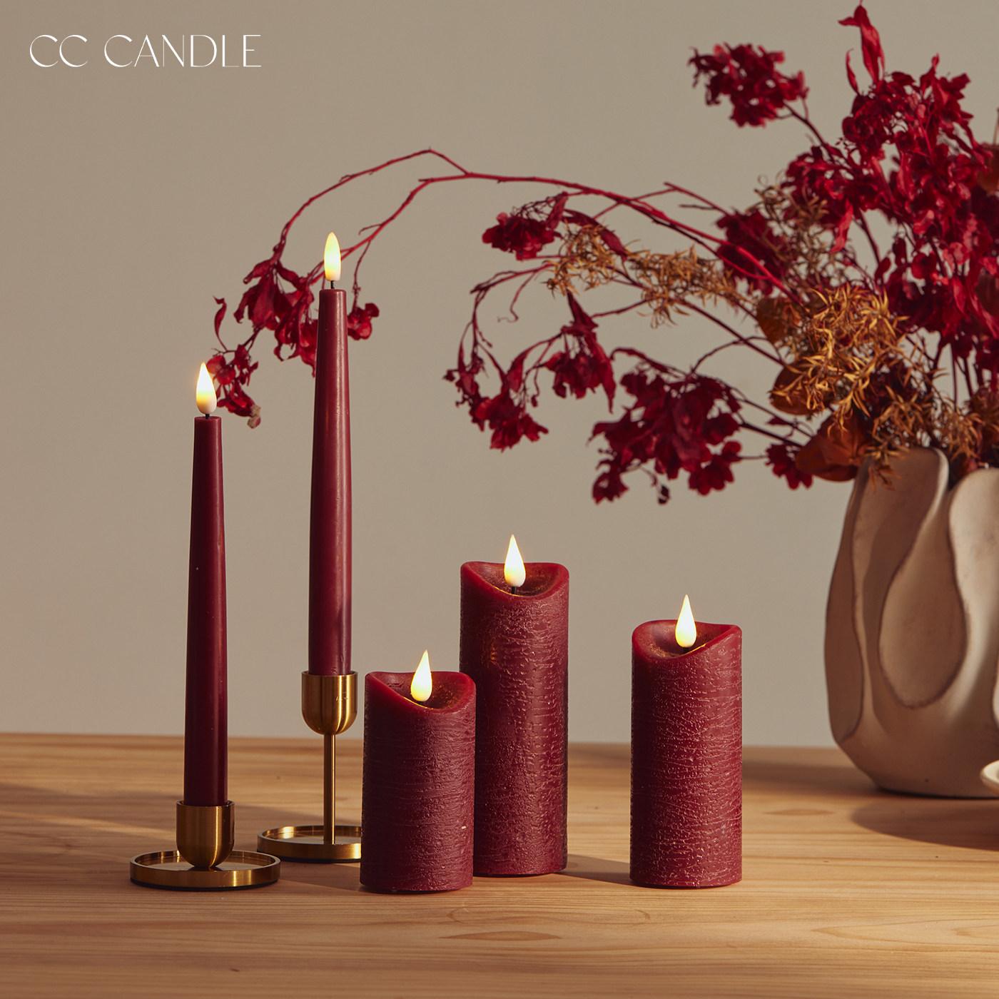 LED灯石蜡电子遥控蜡烛螺纹杆蜡水波纹仿真红色婚礼家居软装摆件