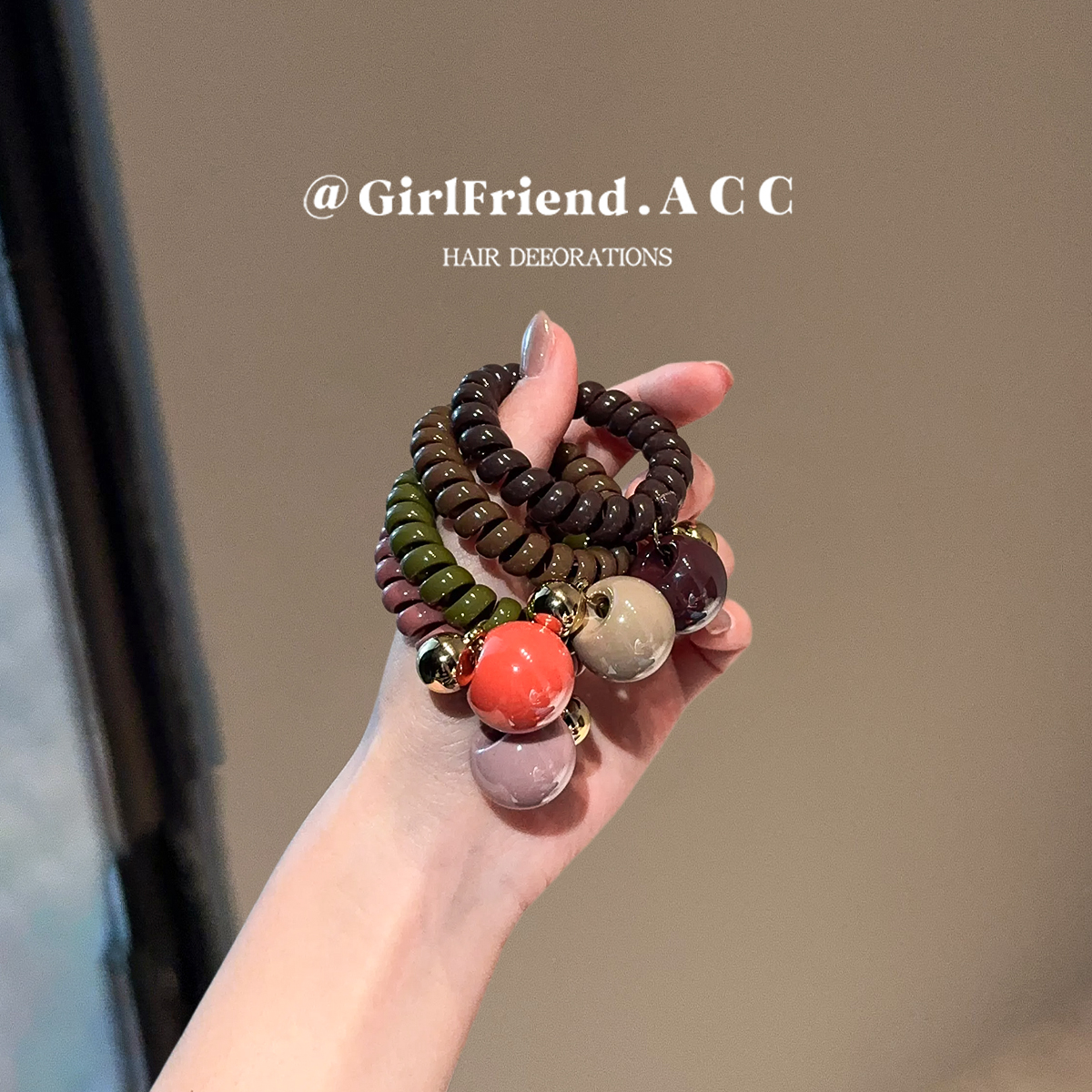 复古球球电话线发圈时尚简约高级感扎马尾头绳高弹力耐用皮筋发饰