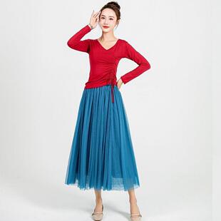 云裳民族舞广场舞服装新款套装大摆裙长裙练功表演出服女跳舞衣服