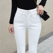 子 弹力紧身显瘦百搭铅笔九分小脚裤 高腰白色牛仔裤 女2026春秋新款
