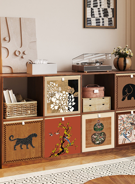 中古风家用皮革收纳箱复古储物棉麻布艺格子柜折叠玩具衣服收纳筐