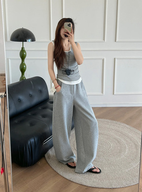 弯刀裤女休闲高腰阔腿裤女2025宽松显瘦香蕉裤垂感慵懒风灰色长裤