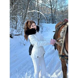 M蒙家滑雪服收腰羽绒服90白鸭绒高定保暖外套可拆卸真狐狸毛毛领