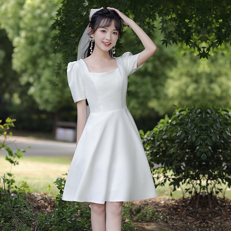 领证小白裙短款登记情侣装小个子订婚平时可穿法式