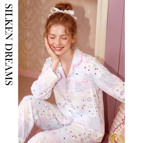 丝梦华服-春秋季新款纯棉长袖甜美睡衣女款休闲秋款家居服套装ZXZ