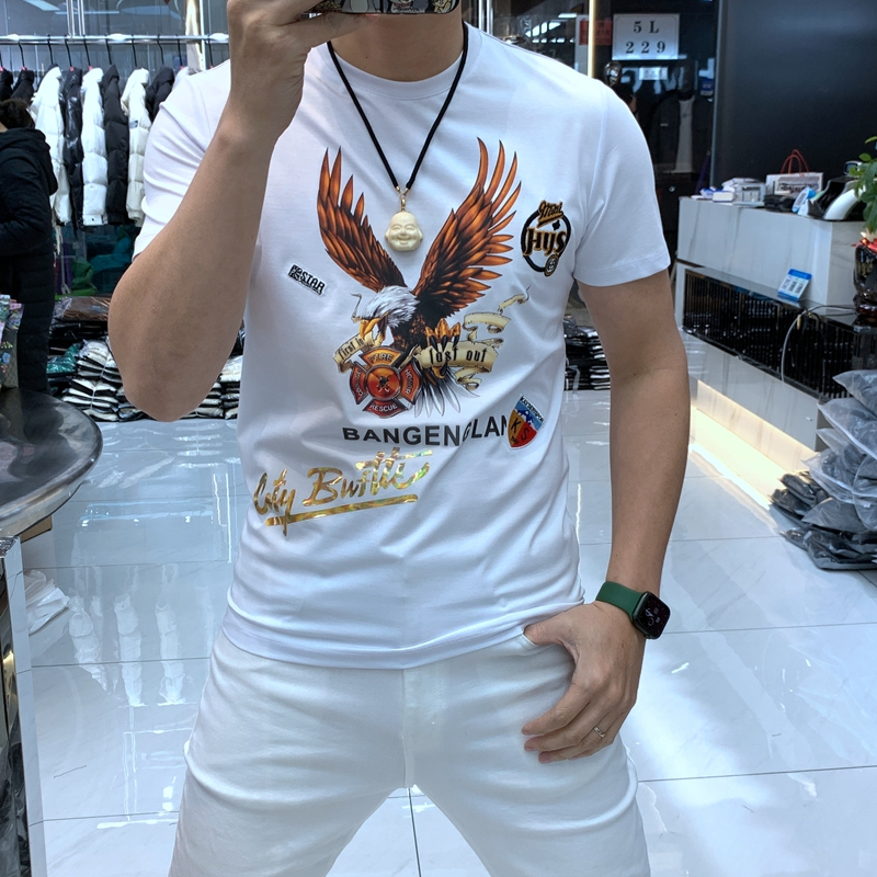 欧洲站短袖男2025夏季新款韩版修身百搭印花上衣青年欧货潮流T恤