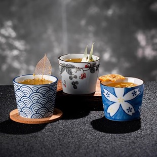 复古陶瓷印花鸡尾酒杯ins冷萃调酒杯早餐牛奶杯陶瓷咖啡功夫茶杯