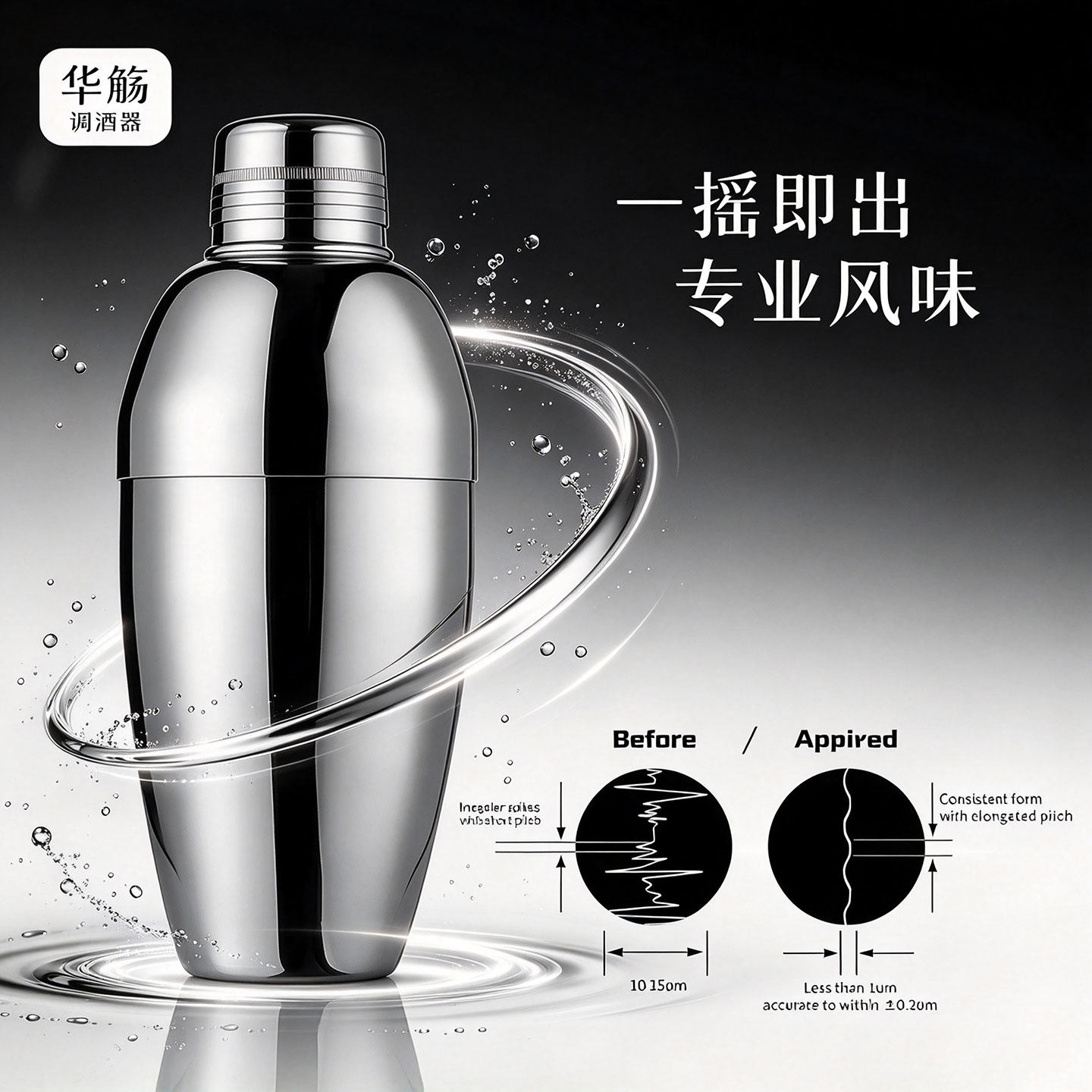 美式三段式华觞镜系摇酒壶食品级304不锈钢调酒器清吧特调调酒器