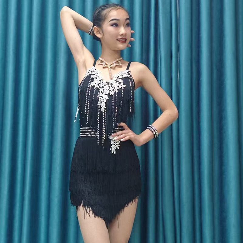 高级拉丁舞12岁以上比赛花服专业艺考舞蹈流苏裙成人黑池表演舞服