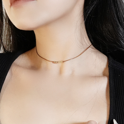 极细金珠皮绳项链锁骨链choker