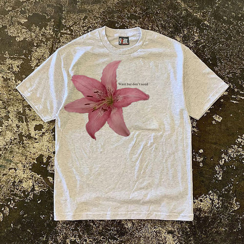 搞钱做牛马 只做性价比好物！花朵字母复古美式潮oversize短袖上