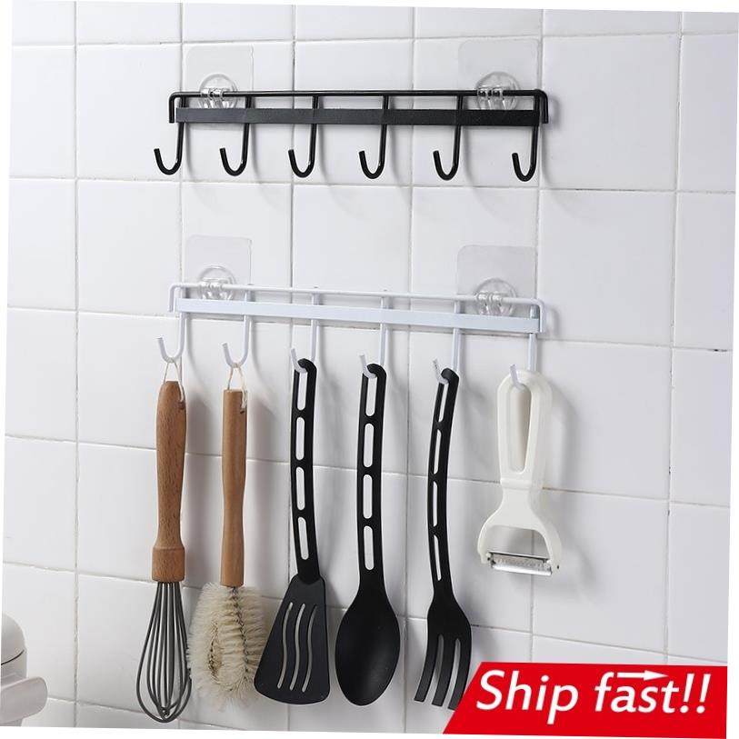 kitchen hook non-trace glue six hooks wall hanging steel