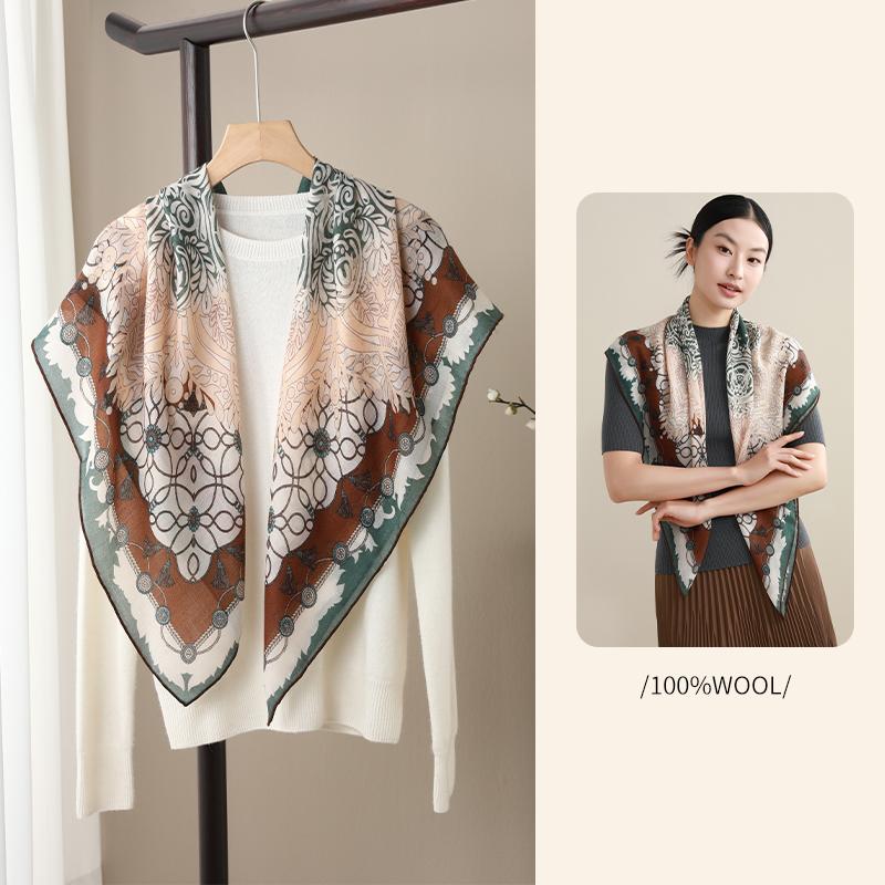 图案印花纯羊毛围巾女羊绒大方巾秋冬季亲肤柔软薄款围脖2025新款