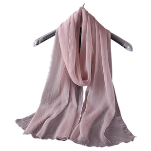 时尚妈妈防晒桑蚕丝巾女窄版披肩真丝围巾春季薄款纱巾豆沙藕粉色