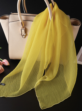 65x鹅黄色真丝丝巾女春夏款秋冬空姐气质礼仪职业小方巾搭配领巾