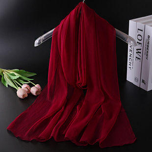 高档专柜正品桑蚕丝巾女2025爆款年轻显白中年妈妈酒红色纱巾围巾