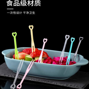 塑料果叉透明独立小叉竹签商用家用签果插 一次性水果叉子单独包装