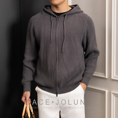 【海与浪】灰色连帽毛衣外套