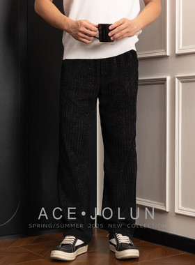 黑色满天星休闲裤男春秋潮牌高级感垂感男士裤子直筒宽松长裤秋季