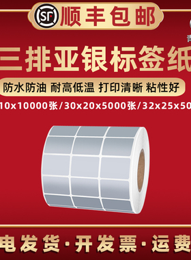 亚银标签纸32x25银色不干胶3*1cm宽3x2厘米高3.2*2.5公分长方形小贴纸30*20毫米三排30x10mm哑银空白内容标贴