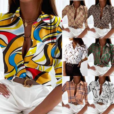 Women's top, sub long sleeved shirt, printed shirt for women