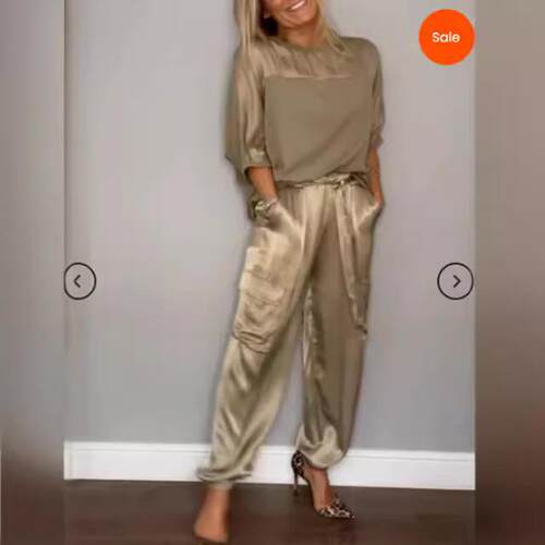 Smooth satin women's short sleeved pants
