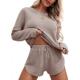 Long Shorts Knitted and Top Sleeve with Set Pajama Women
