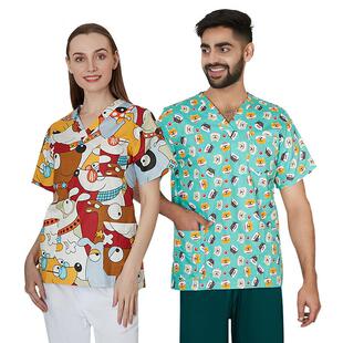 uniform nurse women short Cartoon collar printed