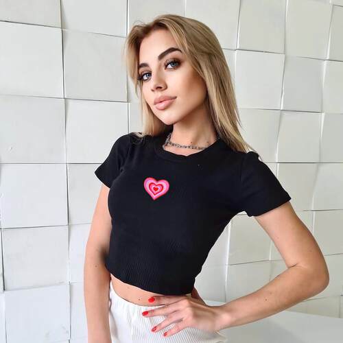 Love print round neck crop exposed short sleeved T-shirt