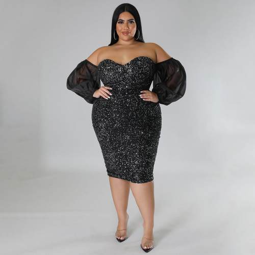 Sequin dress strapless mesh evening gown tight fitting hip