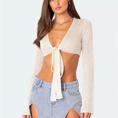 Top Knitted Women's Collar Exposed Umbilical Short Knitted