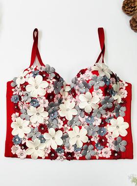 3D flower nail bead suspender with a fishbone strapless