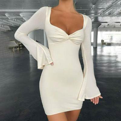 Avocado green highlights white long sleeved dress, new