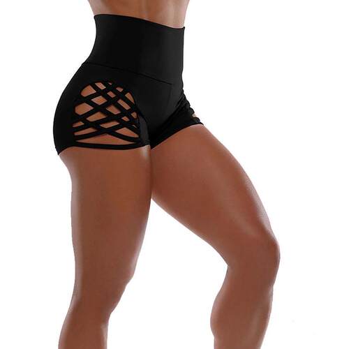 Shorts, woven hollow out straps, yoga base, elastic