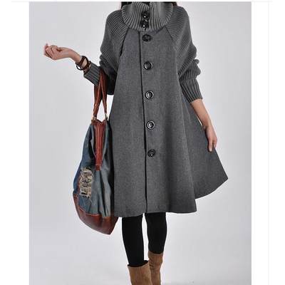 Medium length loose woolen coat cape woolen windbreaker coat